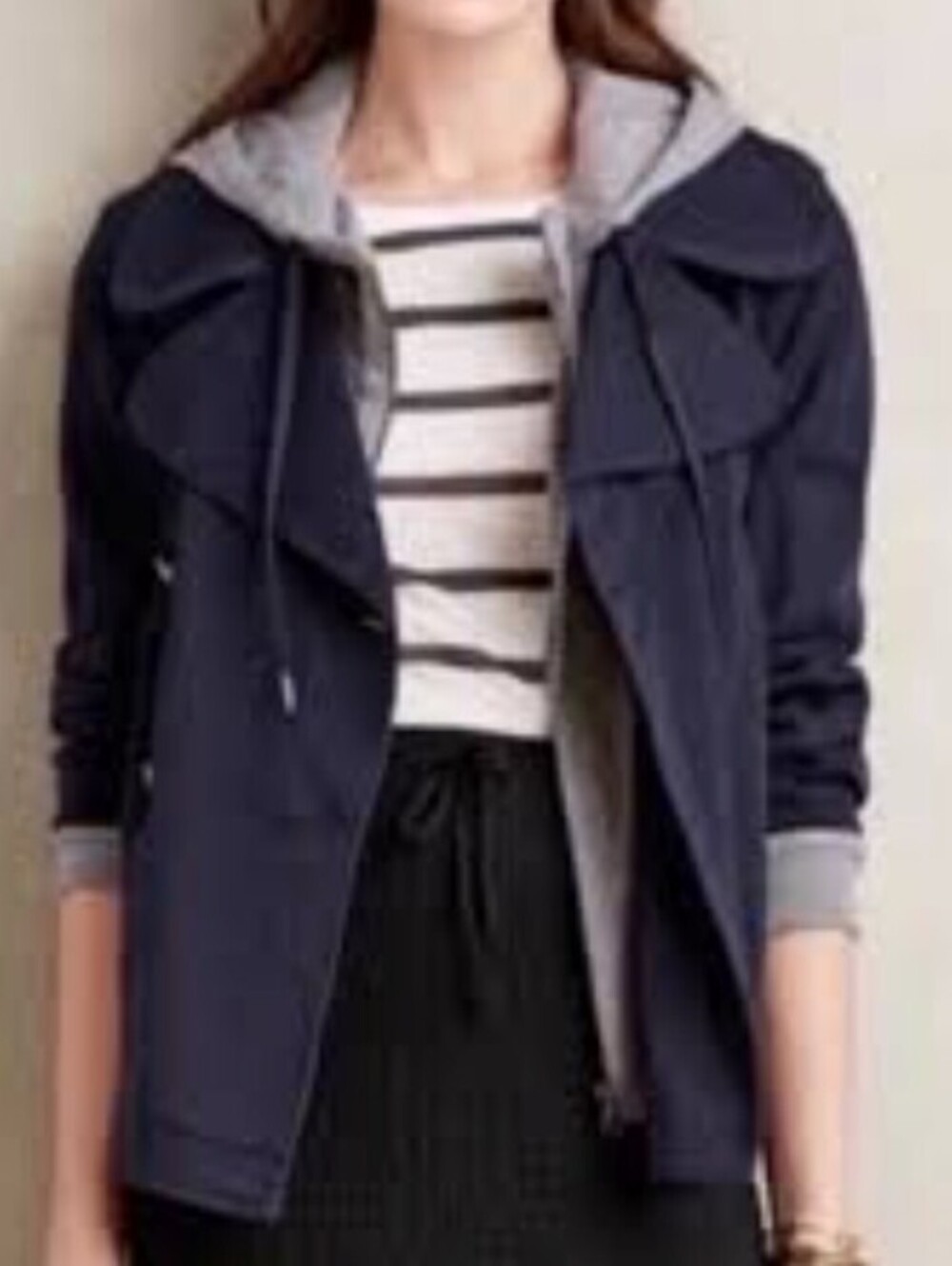 Hei Hei by Anthropologie Cotton Navy Layered Hooded Jacket - Size - Medium